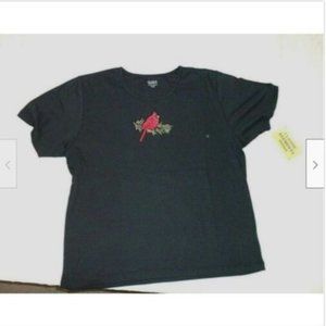 Womens Cardinal SHIRT  L / XL  Black w/ Red Beads Redbird Top Gift New